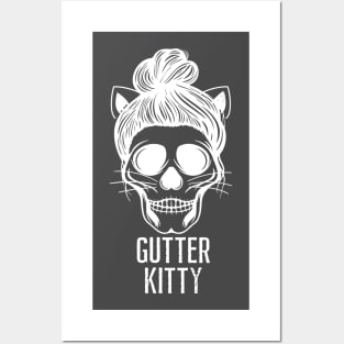 Gutter Kitty Skull White Posters and Art